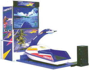 Waterjet racing simulator released by Namco in 1996 with air suspension system of movement.